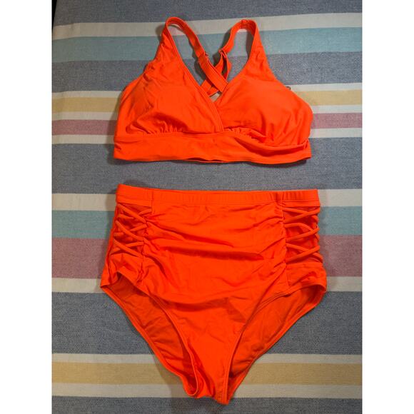 NWT Yonique Neon Orange High-Rise Bikini - Size 16W - Picture 1 of 10